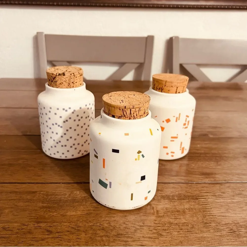 THE GRANITE Set 3  small container  jar  with topped cork PORCELAIN  MADE IN USA